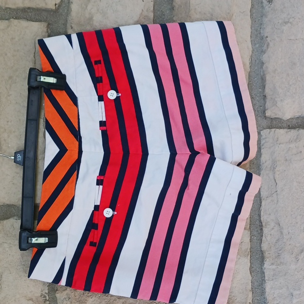 New York & Co Striped Shorts Orange Red Pink White Cotton Women's Size 8 - Picture 8 of 9